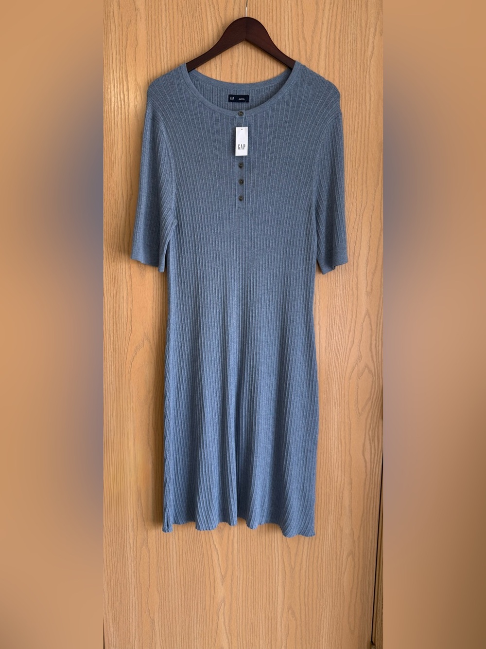 Gap | Women’s XL | Blue Gray Ribbed Knit Dress Button Front Short Sleeve | NWT